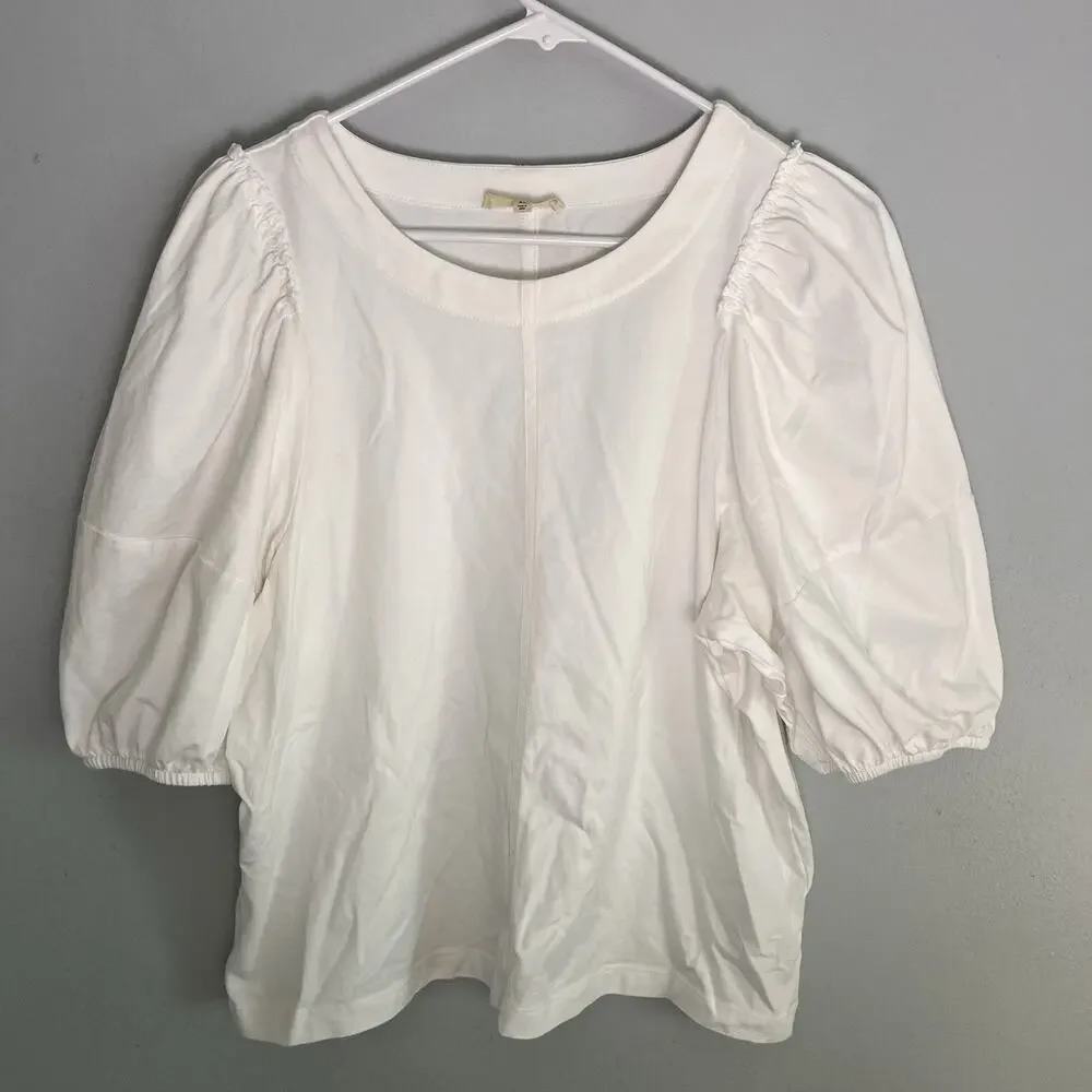 Madewell Top Womens Puff-Sleeve Tee Short Basic Everyday Staple White Sz XL BOHO